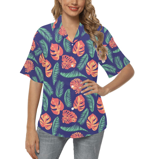 Palm Leaves Pattern Print Design PL011 Women's Hawaiian Shirt