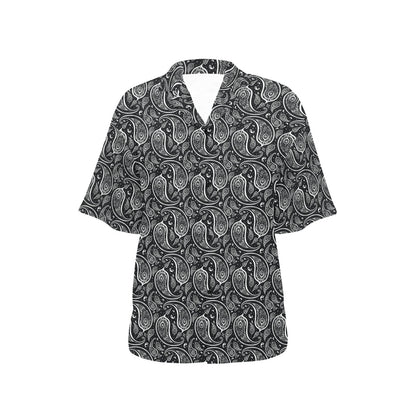 Paisley Black Design Print Women's Hawaiian Shirt