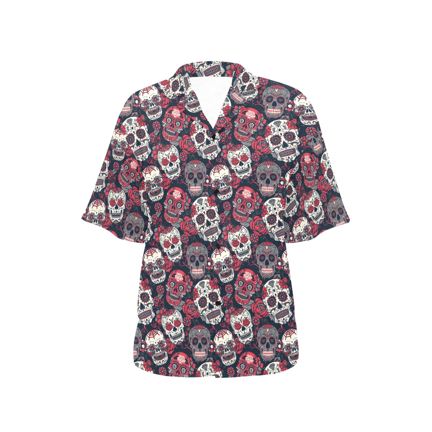 Sugar Skull Print Design LKS303 Women's Hawaiian Shirt