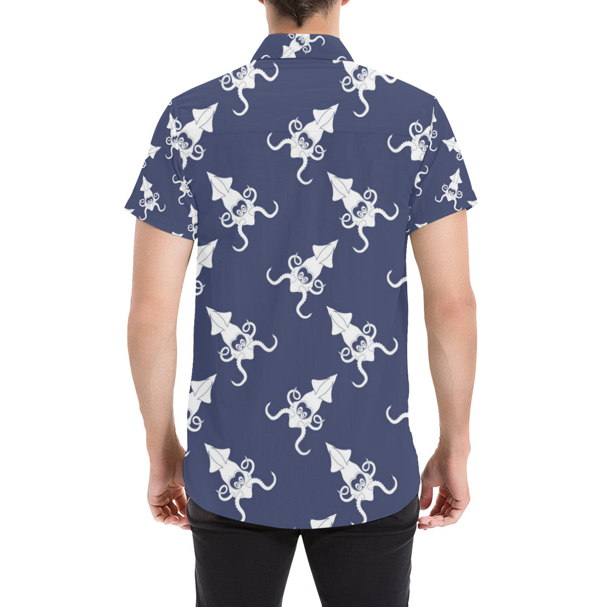 Giant Squid Pattern Print Design 02 Men's Short Sleeve Button Up Shirt