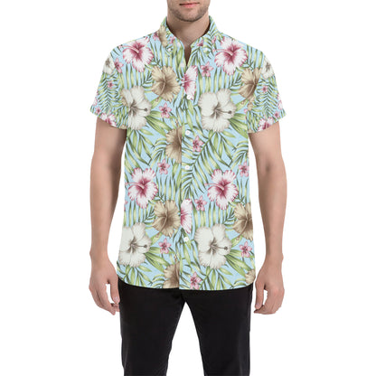 Tropical Flower Pattern Print Design TF05 Men's Short Sleeve Button Up Shirt