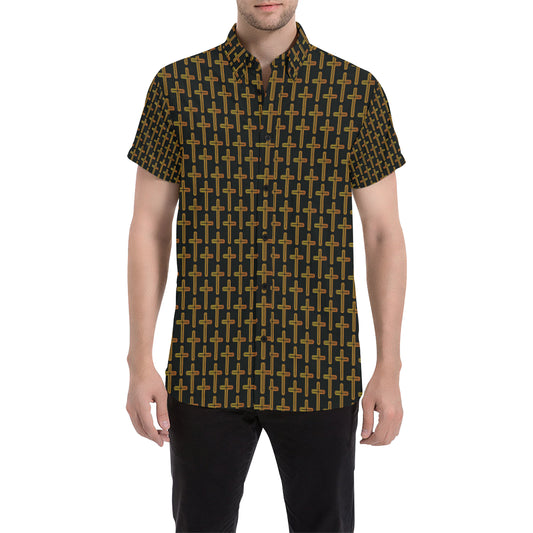 Cross Pattern Print Design 02 Men's Short Sleeve Button Up Shirt