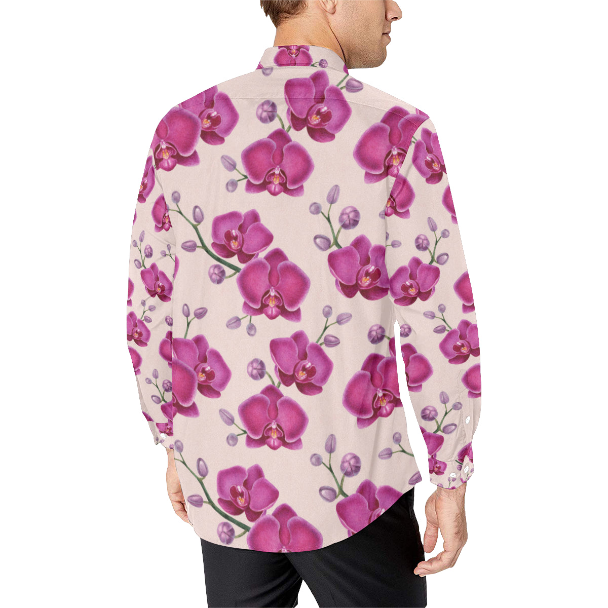 Orchid Pattern Print Design A02 Men's Long Sleeve Shirt