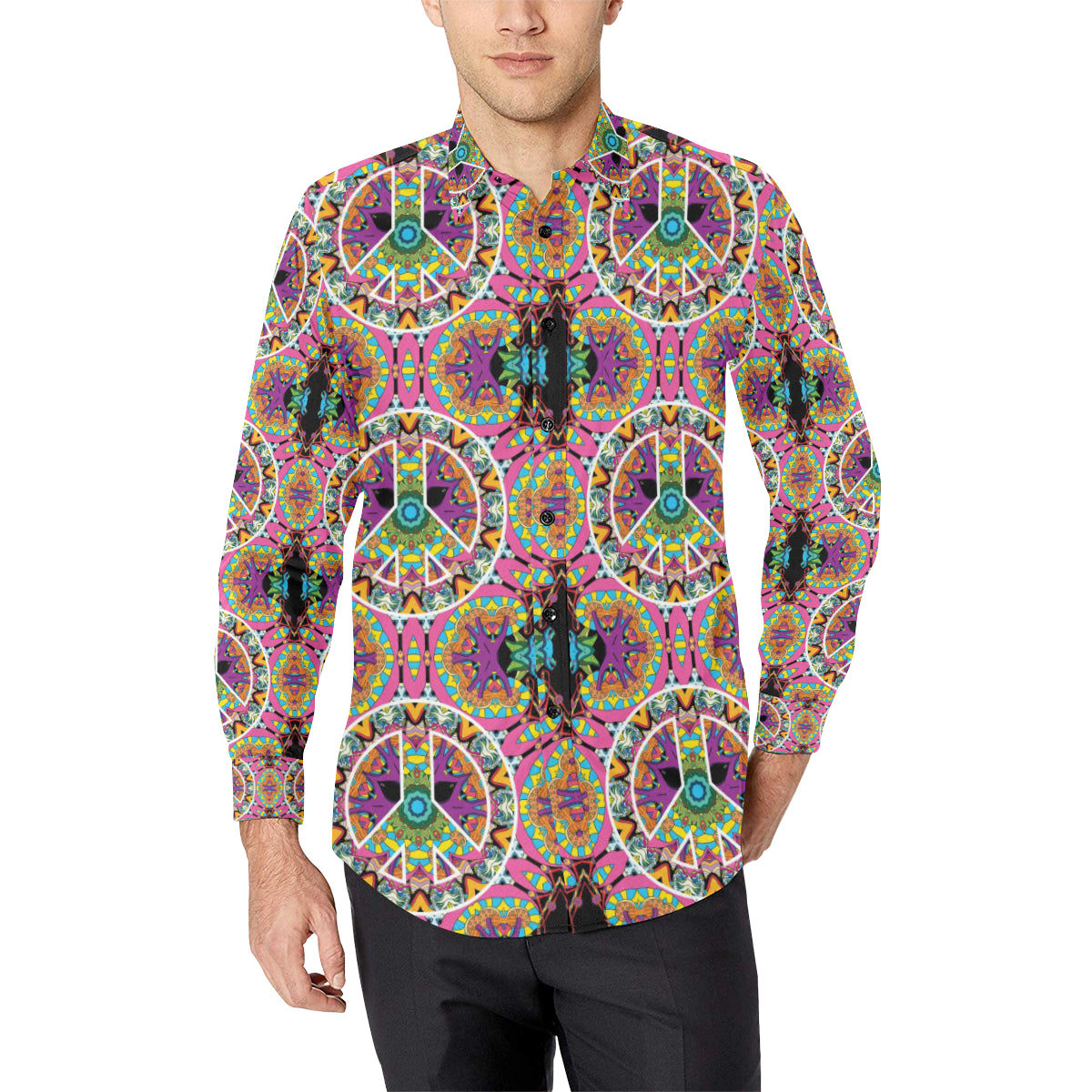 Peace Sign Pattern Print Design A03 Men's Long Sleeve Shirt