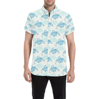 Sea Turtle Pattern Print Design T01 Men's Short Sleeve Button Up Shirt