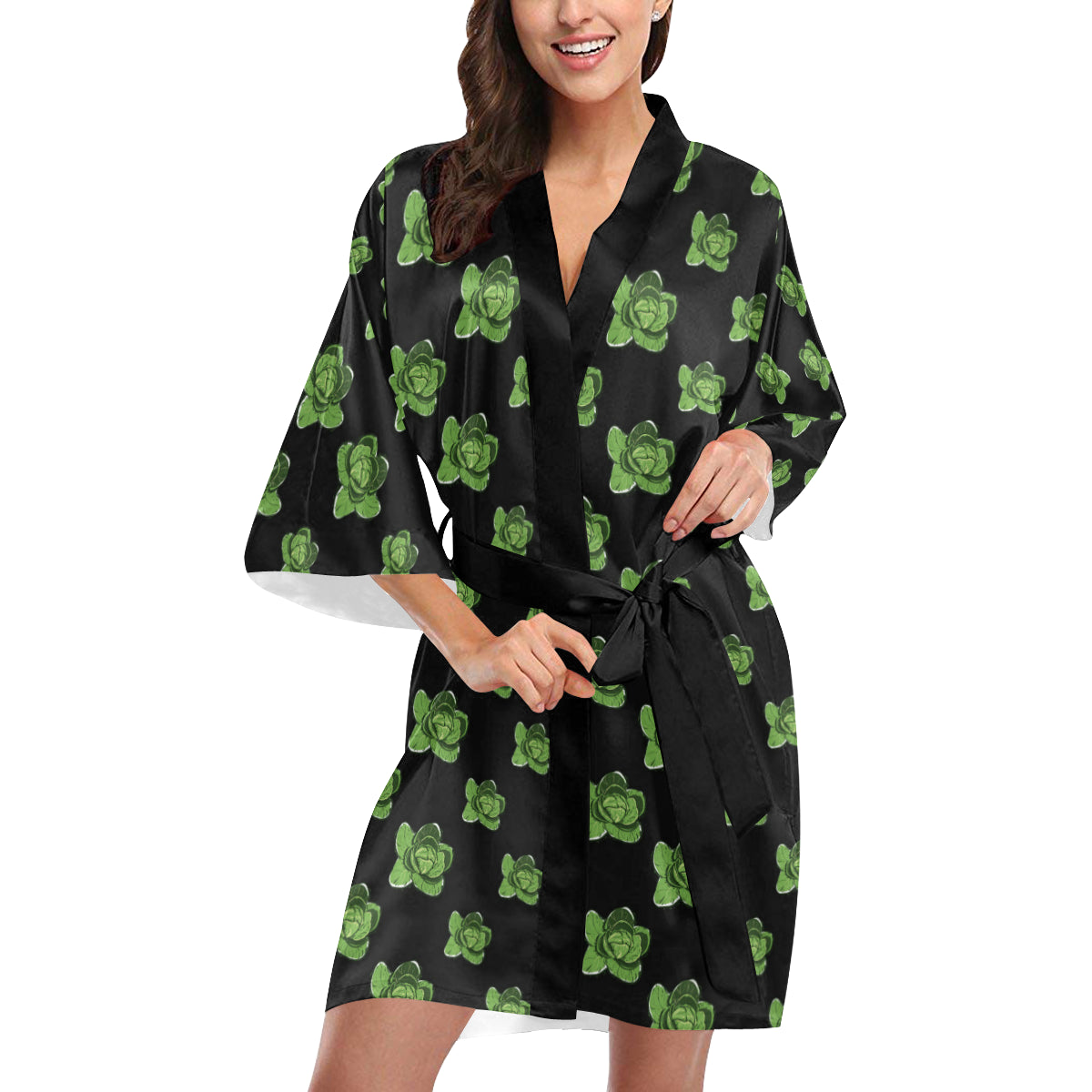 Cabbage Pattern Print Design 03 Women's Short Kimono