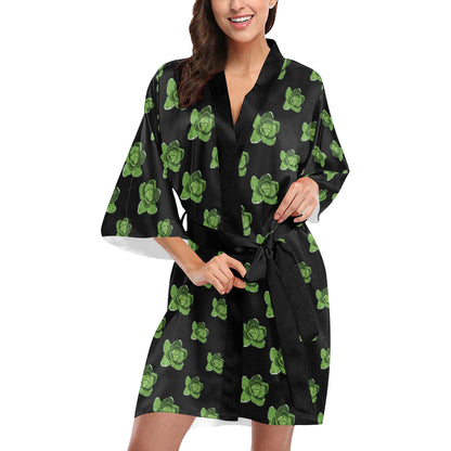 Cabbage Pattern Print Design 03 Women's Short Kimono