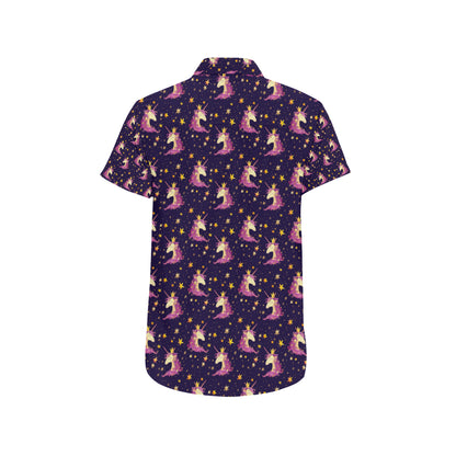 Unicorn Princess Star Sparkle Men's Short Sleeve Button Up Shirt