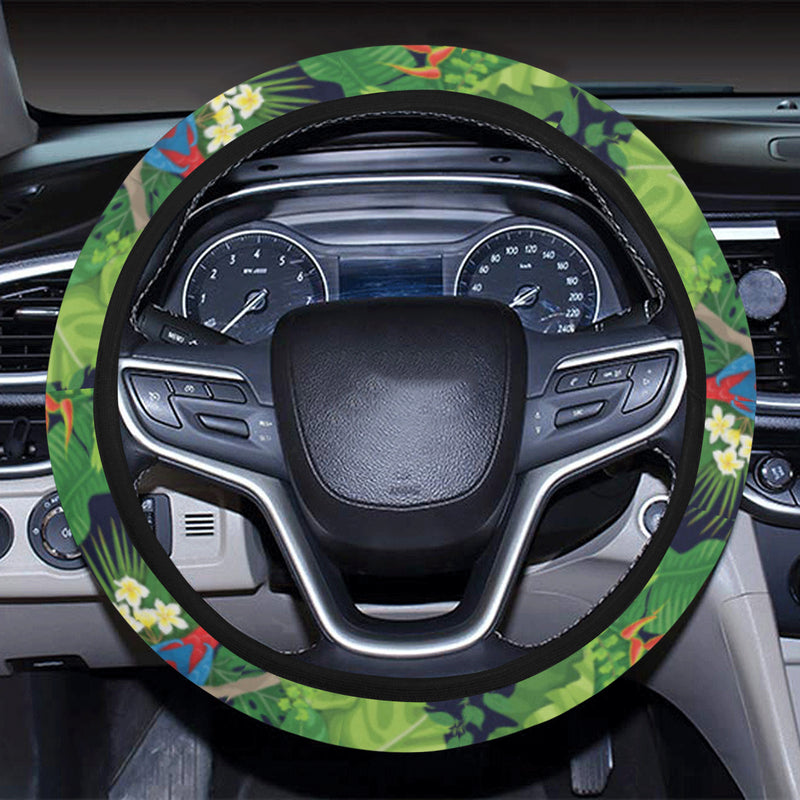 Rainforest Parrot Pattern Print Design A03 Steering Wheel Cover with Elastic Edge