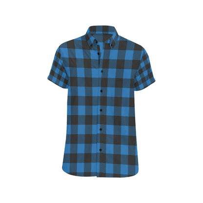 Buffalo check Blue Pattern Print Design 03 Men's Short Sleeve Button Up Shirt