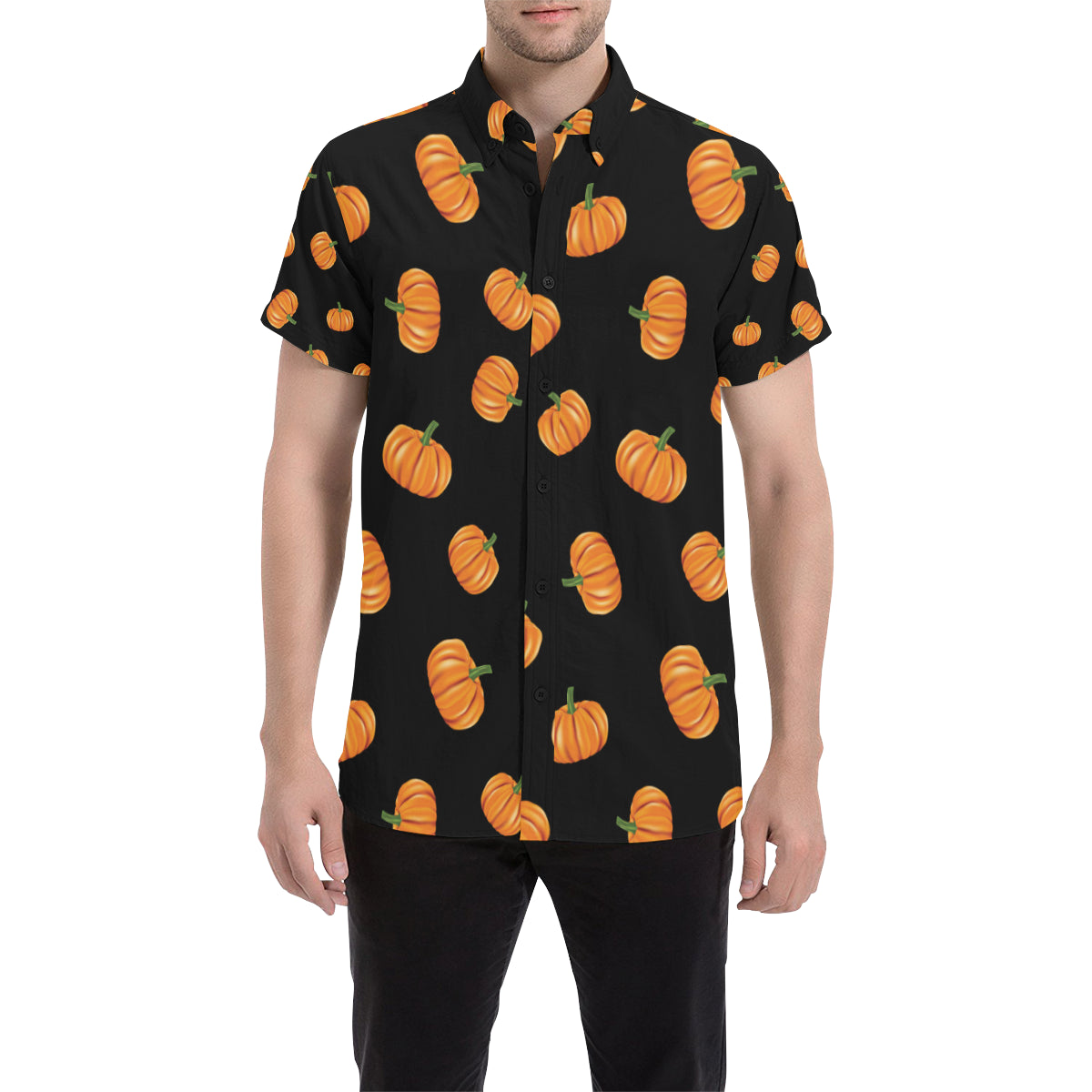 Pumpkin Pattern Print Design A05 Men's Short Sleeve Button Up Shirt