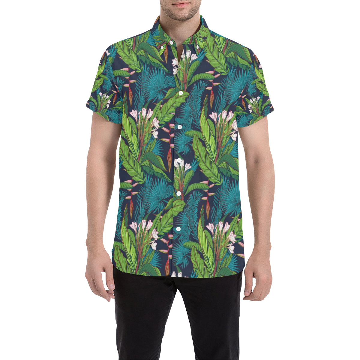 Rainforest Pattern Print Design RF01 Men's Short Sleeve Button Up Shirt
