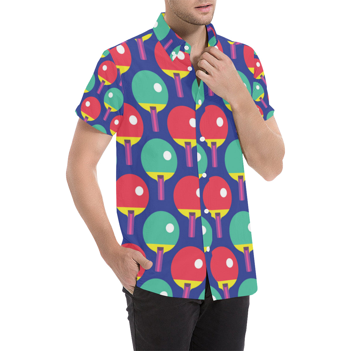 Ping Pong Pattern Print Design A03 Men's Short Sleeve Button Up Shirt