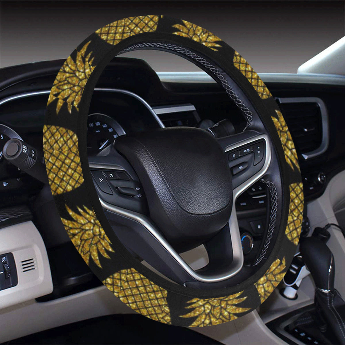 Gold Pineapple Pattern Print Design PP011 Steering Wheel Cover with Elastic Edge