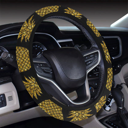 Gold Pineapple Pattern Print Design PP011 Steering Wheel Cover with Elastic Edge