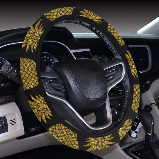 Gold Pineapple Pattern Print Design PP011 Steering Wheel Cover with Elastic Edge