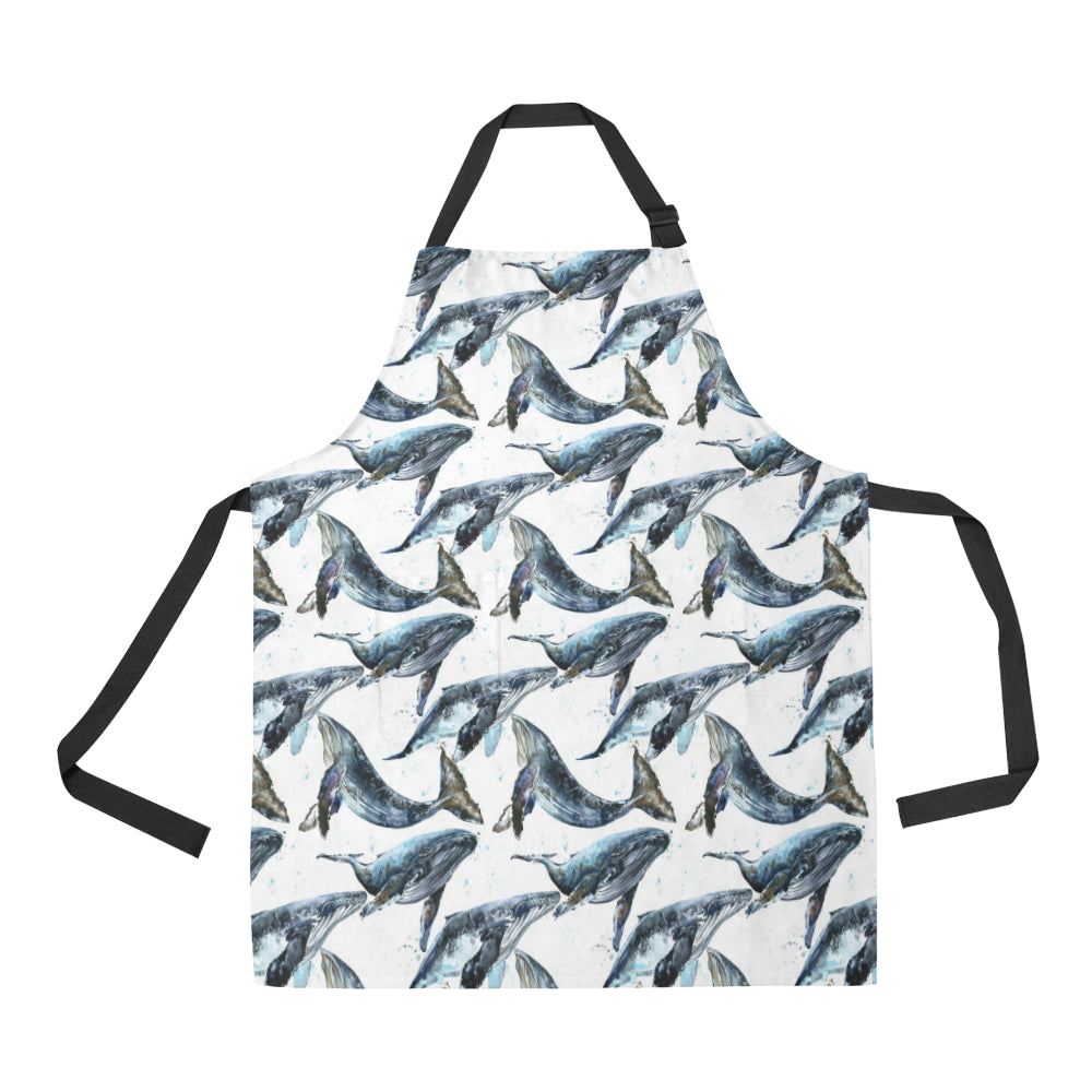 Blue Whale Pattern Print Design 03 Apron with Pocket
