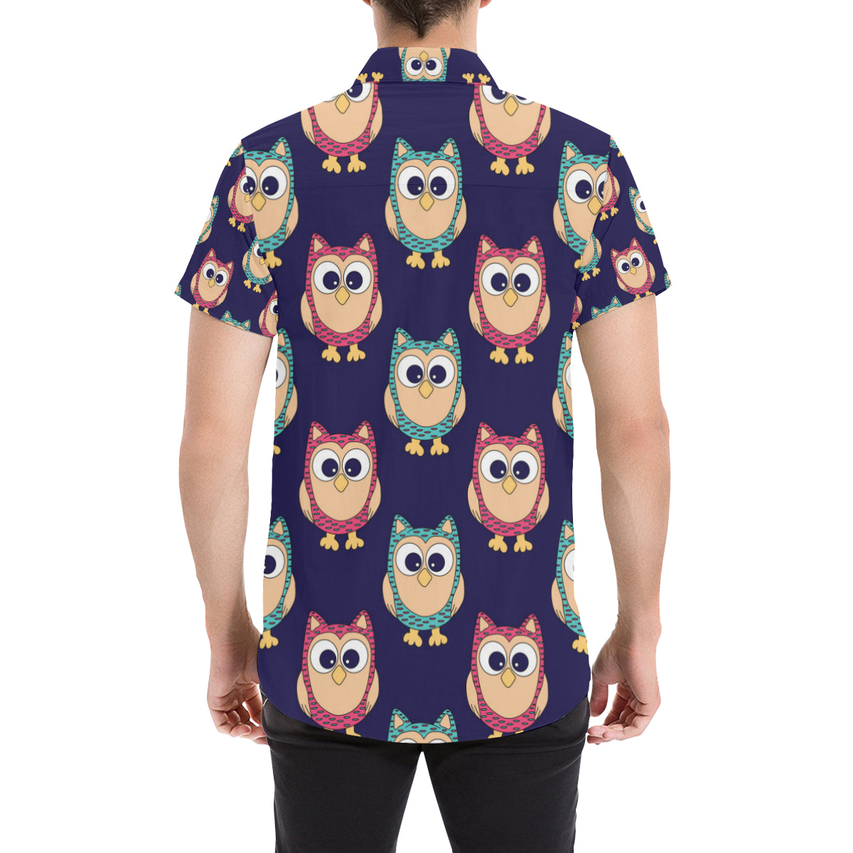Owl Pattern Print Design A06 Men's Short Sleeve Button Up Shirt