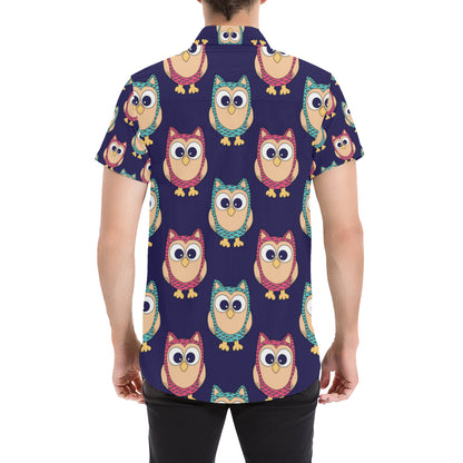 Owl Pattern Print Design A06 Men's Short Sleeve Button Up Shirt