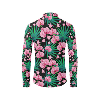 Orchid Pink Pattern Print Design OR06 Men's Long Sleeve Shirt