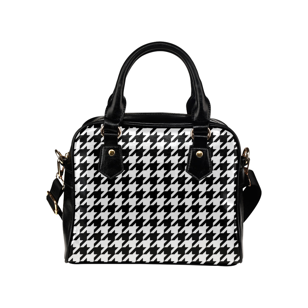 Houndstooth Black White  Pattern Print Design 05 Shoulder Handbag