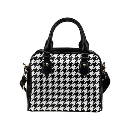Houndstooth Black White  Pattern Print Design 05 Shoulder Handbag