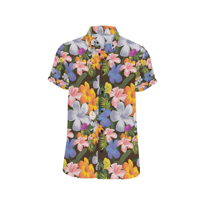 Plumeria Pattern Print Design PM03 Men's Short Sleeve Button Up Shirt