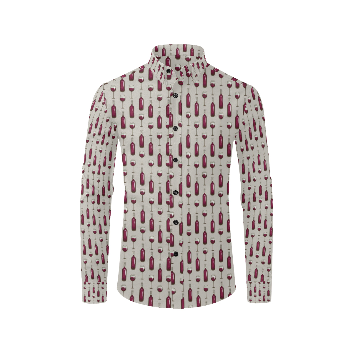 Wine Bottle Pattern Print Men's Long Sleeve Shirt