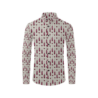 Wine Bottle Pattern Print Men's Long Sleeve Shirt