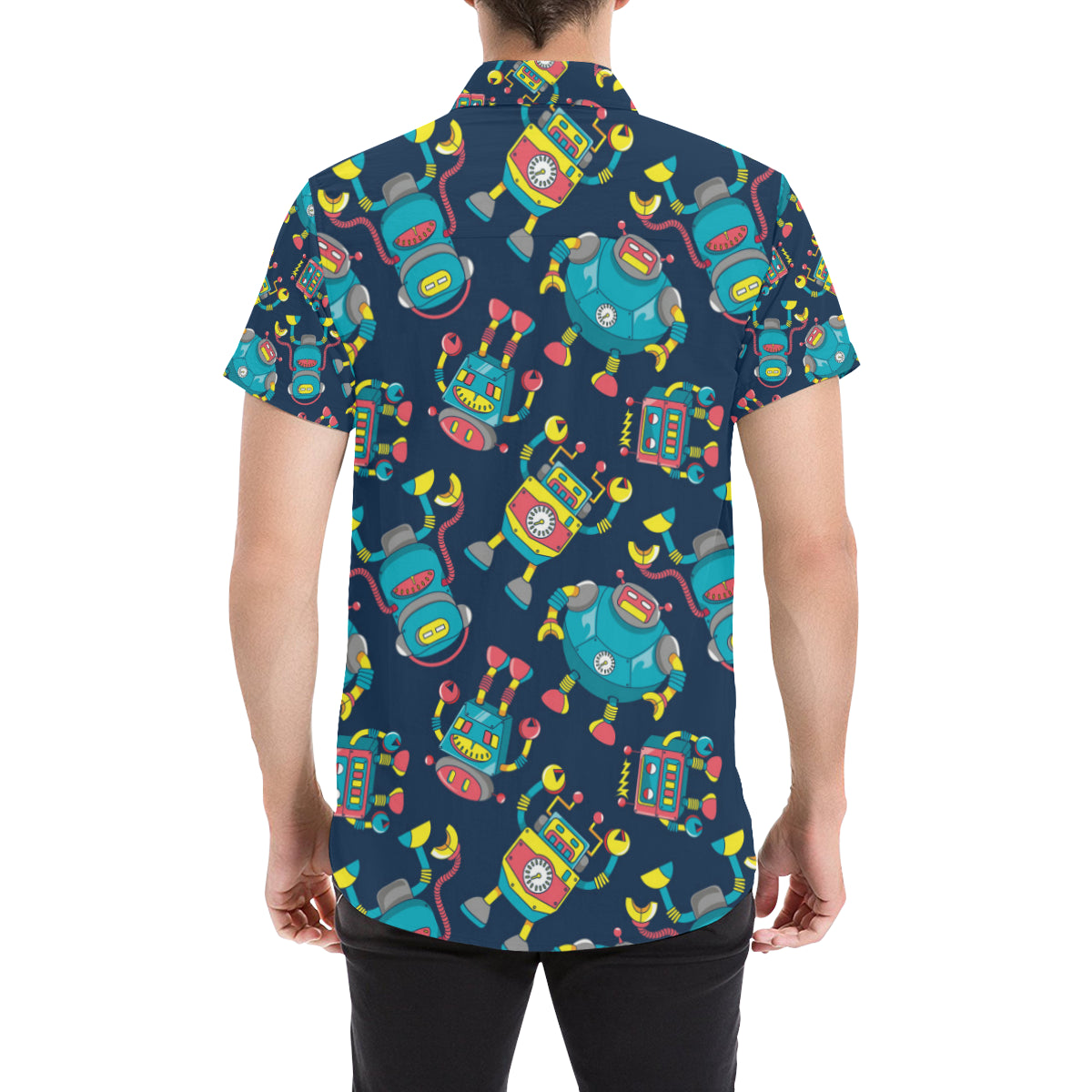 Robot Pattern Print Design A05 Men's Short Sleeve Button Up Shirt