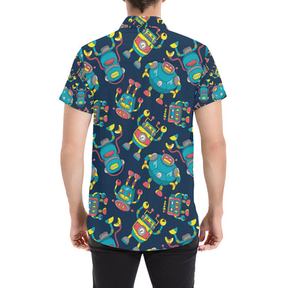 Robot Pattern Print Design A05 Men's Short Sleeve Button Up Shirt