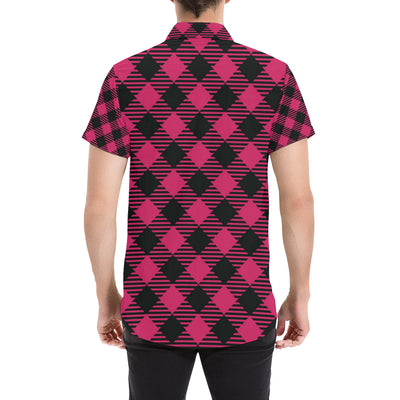 Buffalo check Pink Pattern Print Design 01 Men's Short Sleeve Button Up Shirt