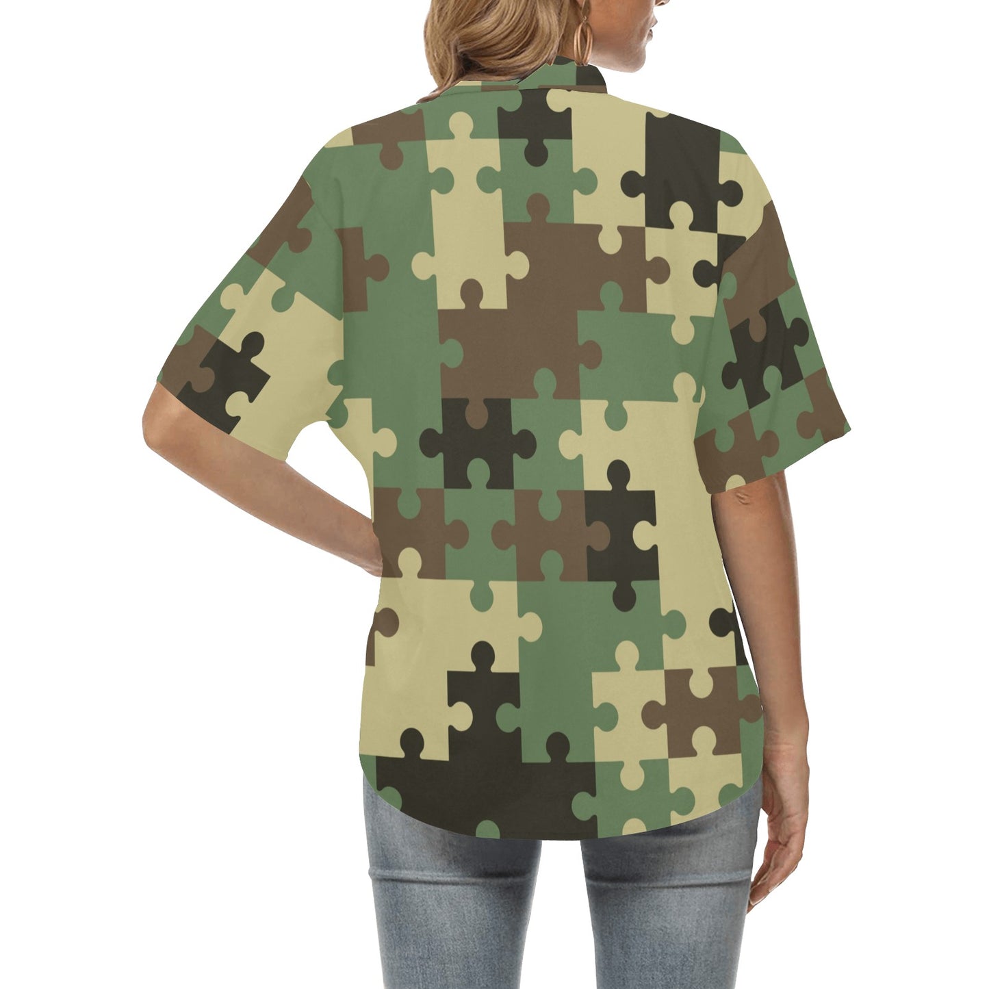 Puzzle Camo Pattern Print Design A03 Women's Hawaiian Shirt