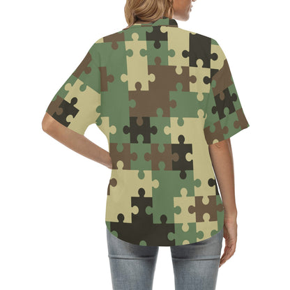Puzzle Camo Pattern Print Design A03 Women's Hawaiian Shirt
