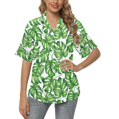 Palm Leaves Pattern Print Design PL08 Women's Hawaiian Shirt