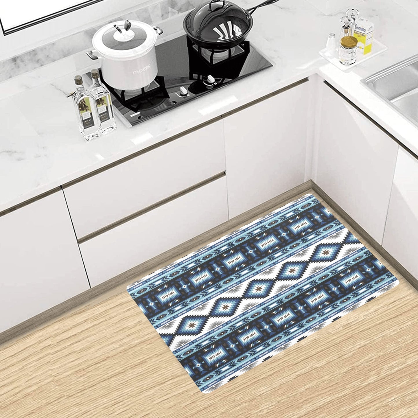 Navajo Dark Blue Print Pattern Kitchen Mat