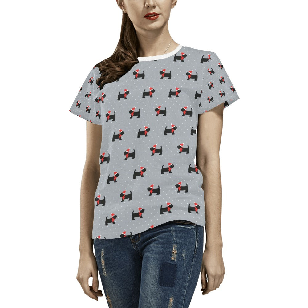 Scottish Christmas Themed Terriers Print Design LKS3018 Women's  T-shirt
