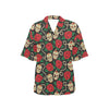 Sugar Skull Red Rose Print Design LKS301 Women's Hawaiian Shirt