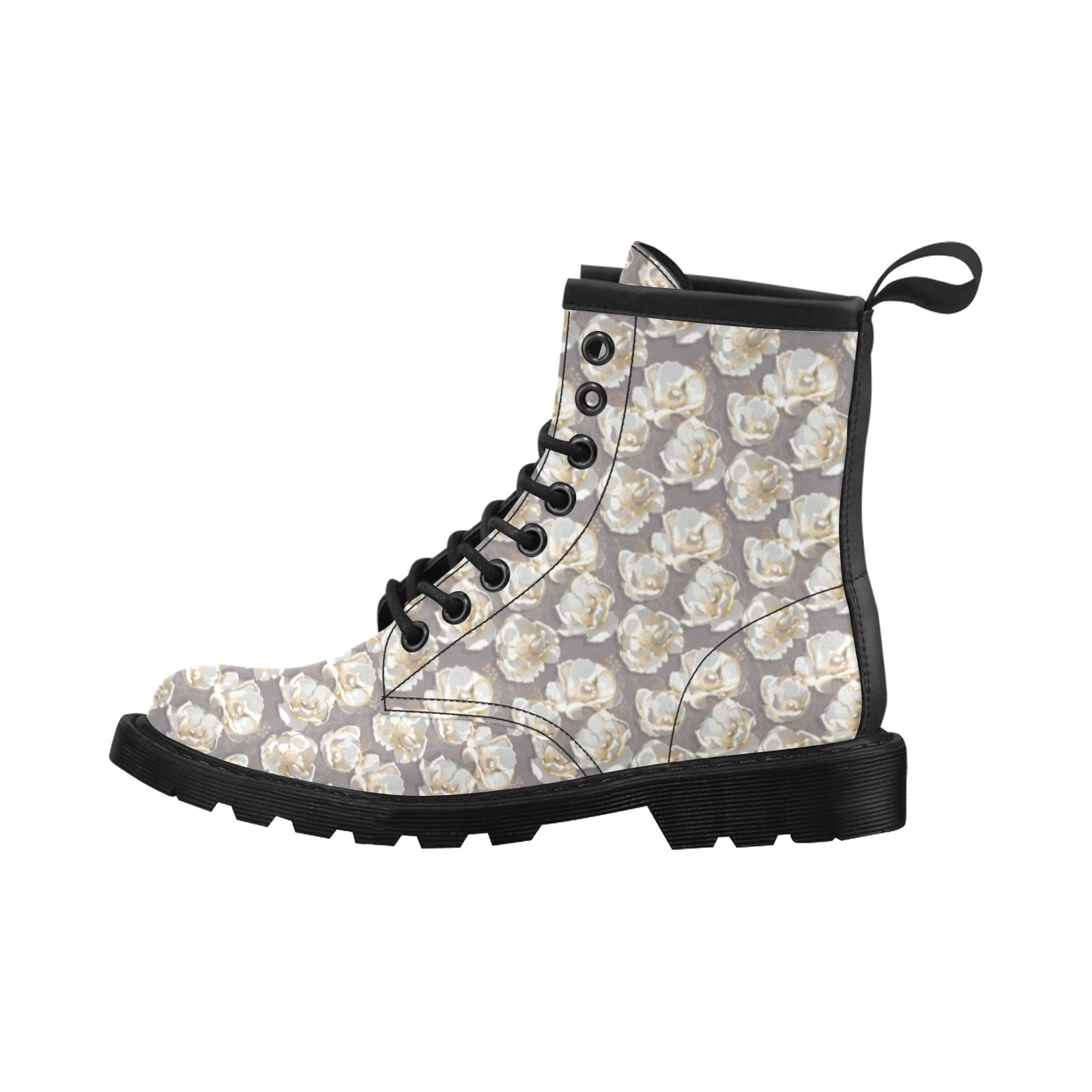 Elegant Grey Flower Print Women's Boots