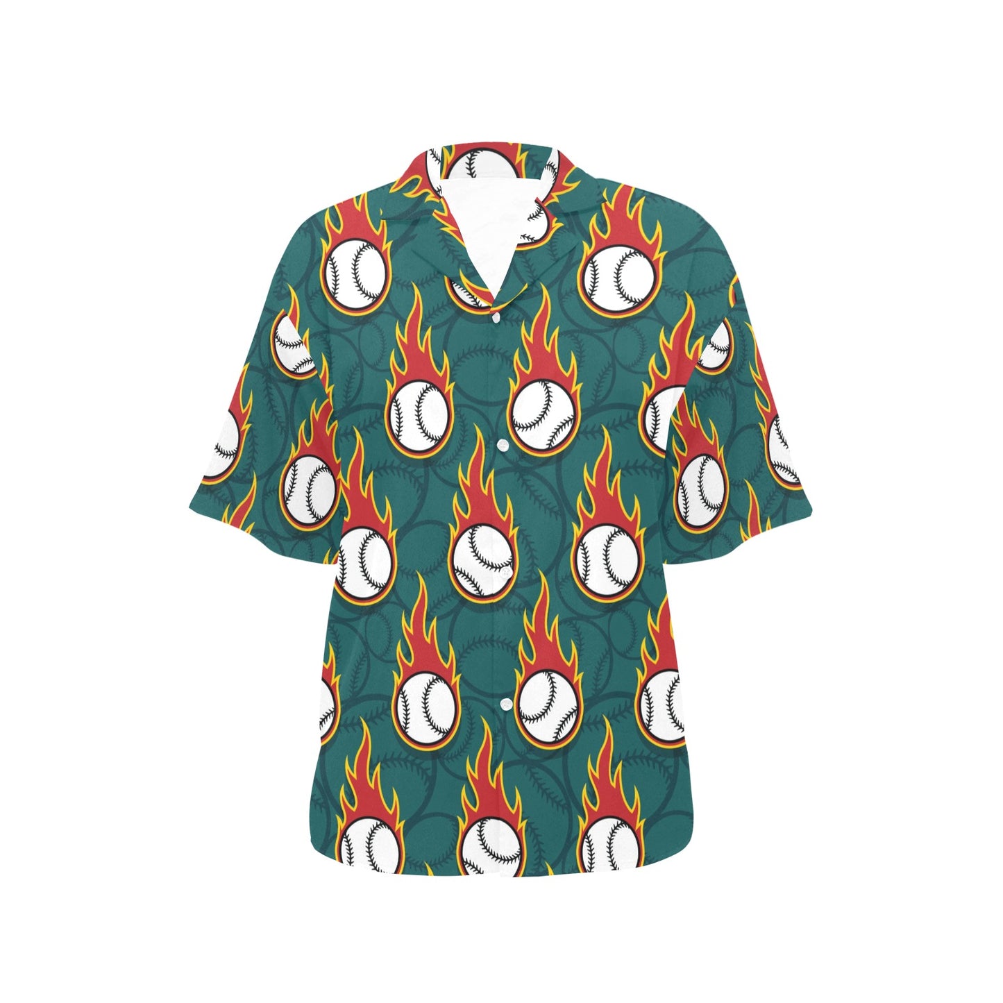 Baseball Fire Print Pattern Women's Hawaiian Shirt