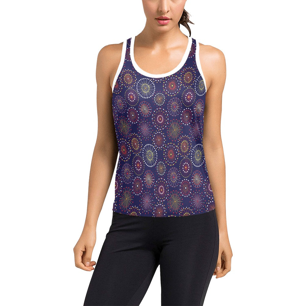 Firework Flower Style Print Design LKS302 Women's Racerback Tank Top