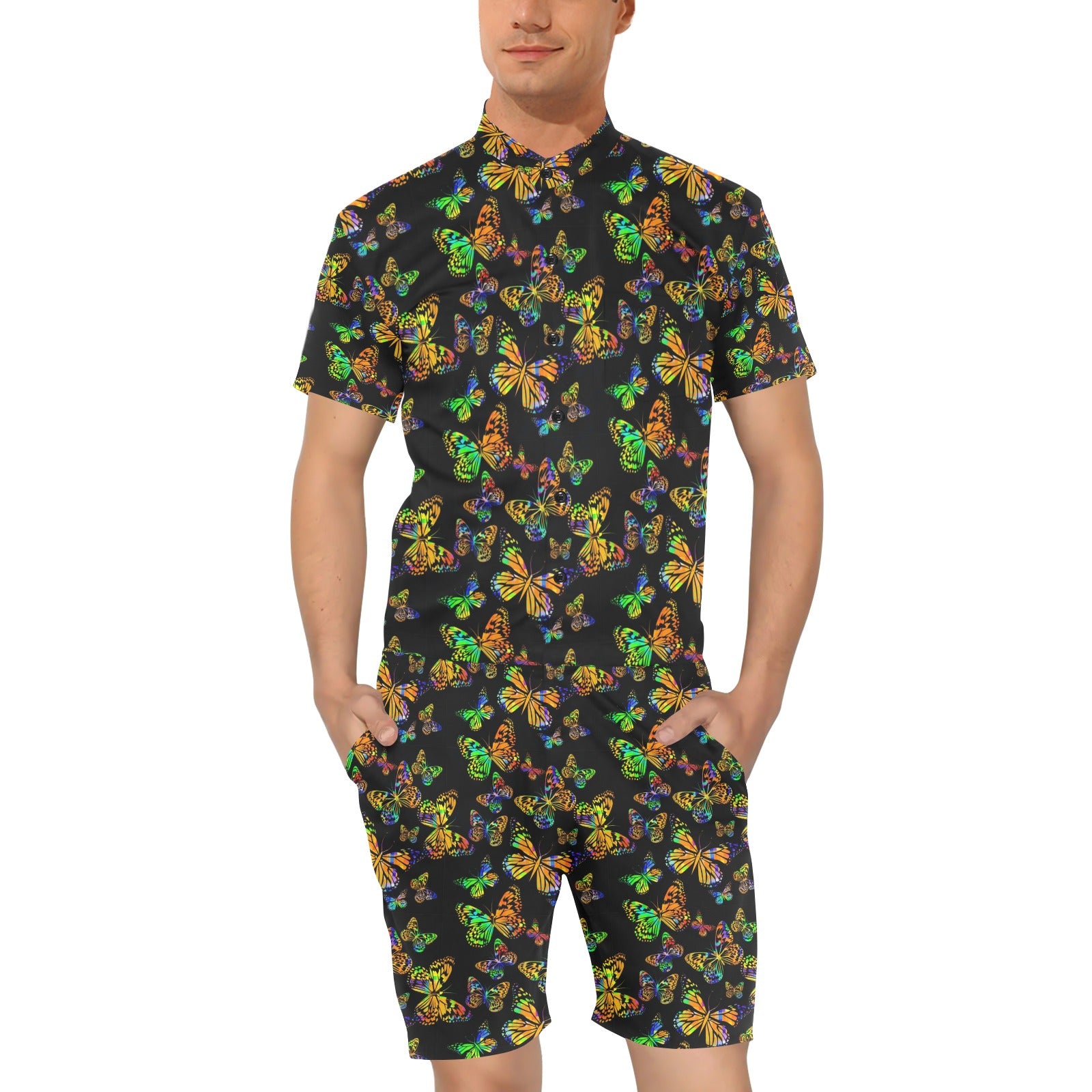 Butterfly Neon Color Print Pattern Men's Romper