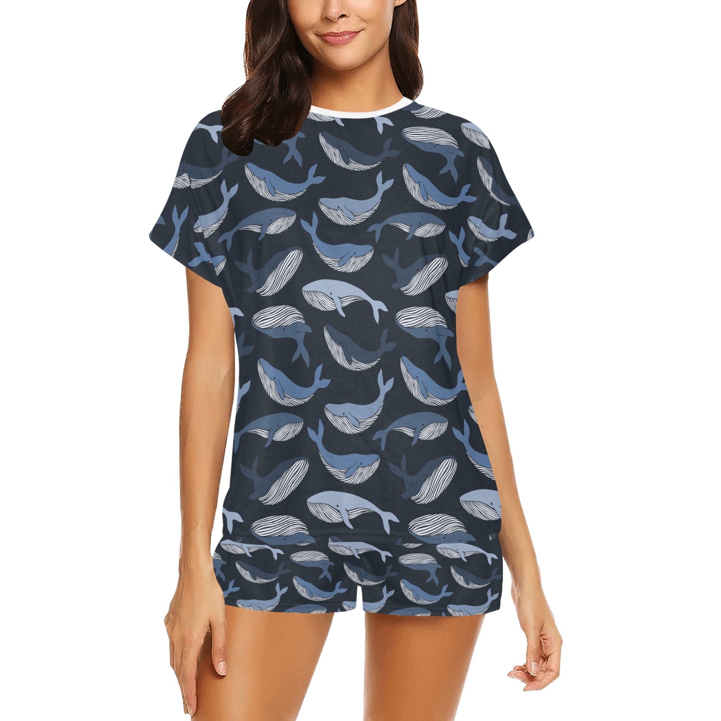 Whale Print Design LKS301 Women's Short Pajama Set