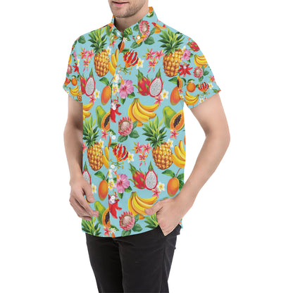 Tropical Fruits Pattern Print Design TF01 Men's Short Sleeve Button Up Shirt
