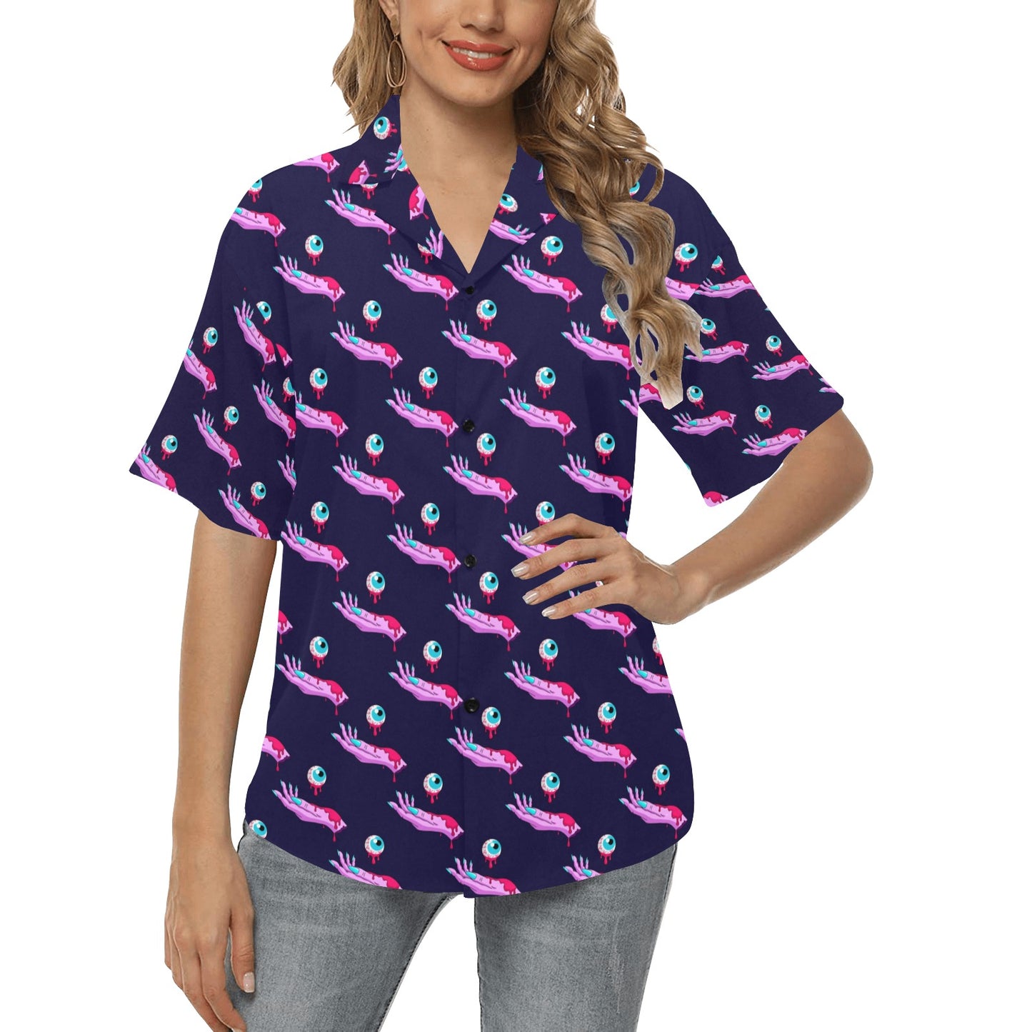 Zombie Pink Hand Design Pattern Print Women's Hawaiian Shirt