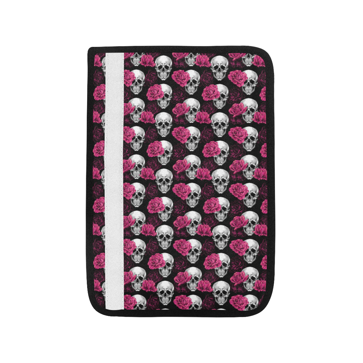 Pink Rose Skull Themed Print Car Seat Belt Cover