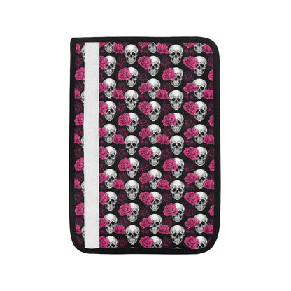 Pink Rose Skull Themed Print Car Seat Belt Cover