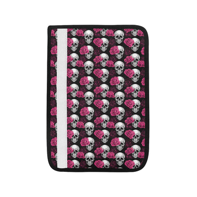 Pink Rose Skull Themed Print Car Seat Belt Cover