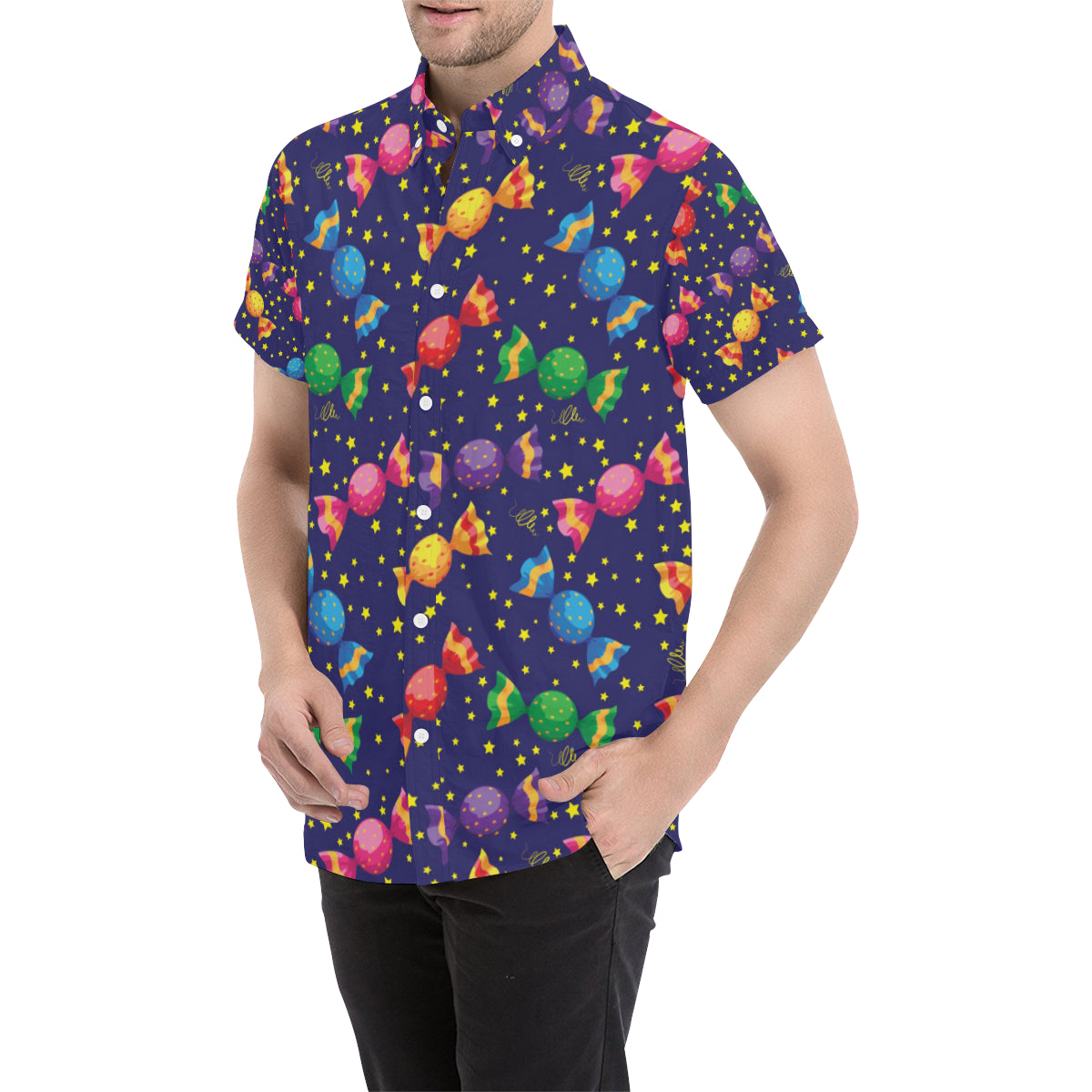 Candy Pattern Print Design CA06 Men's Short Sleeve Button Up Shirt