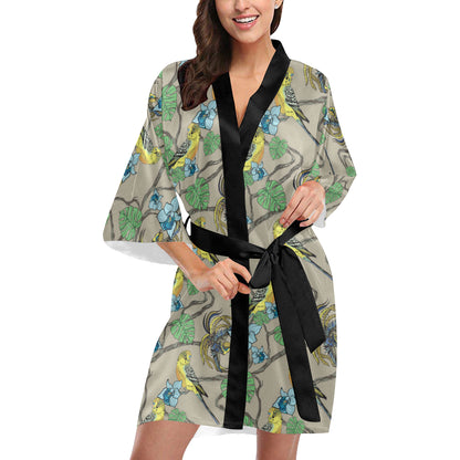 Parakeet Pattern Print Design A02 Women's Short Kimono